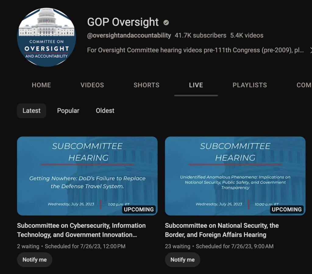 GOP Oversight Committee YouTube Channel